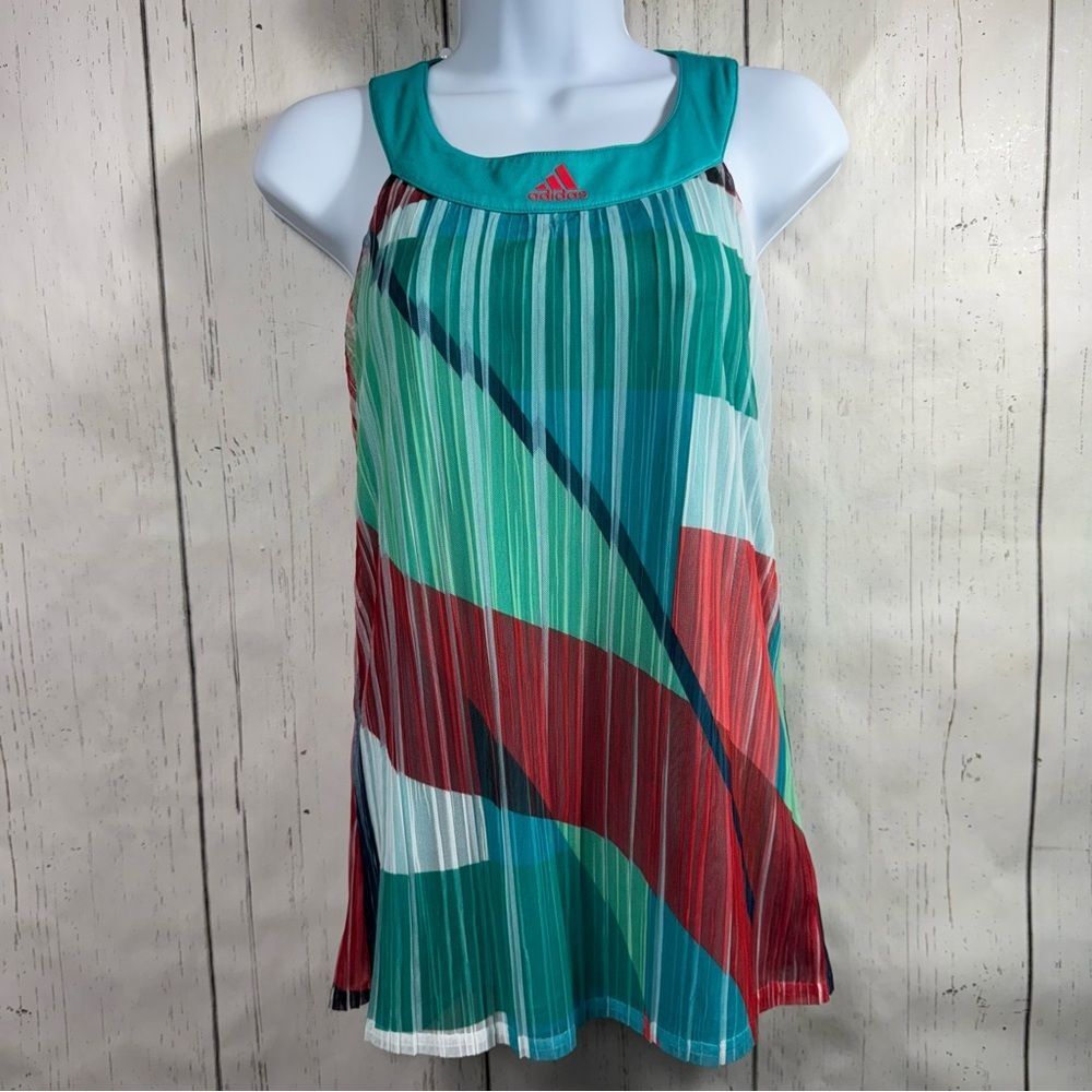 Adidas Adizero Womens Green Pleated Halter Athletic Tank Top Sports Mesh Tennis